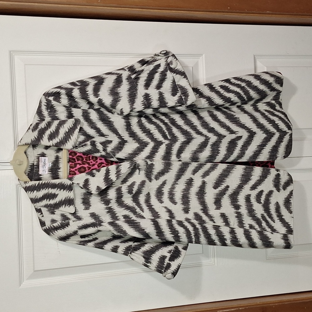 3 Sisters lined linen blend jacket - L - zebra stripe cream